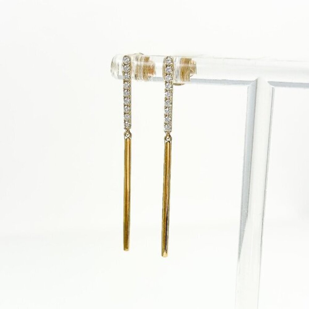 14k Yellow Gold Dangle Drop Post Stud Pave Natural Diamond Earrings